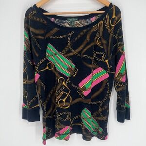 LRL Ralph Lauren Womens Equestrian Tunic Top Sz XL Waffle Knit Chain Link Bridle